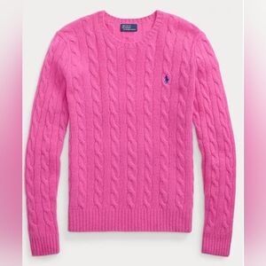 Polo Ralph Lauren Pink Cable Knit Crewneck Sweater Small Cotton Pony Logo Preppy